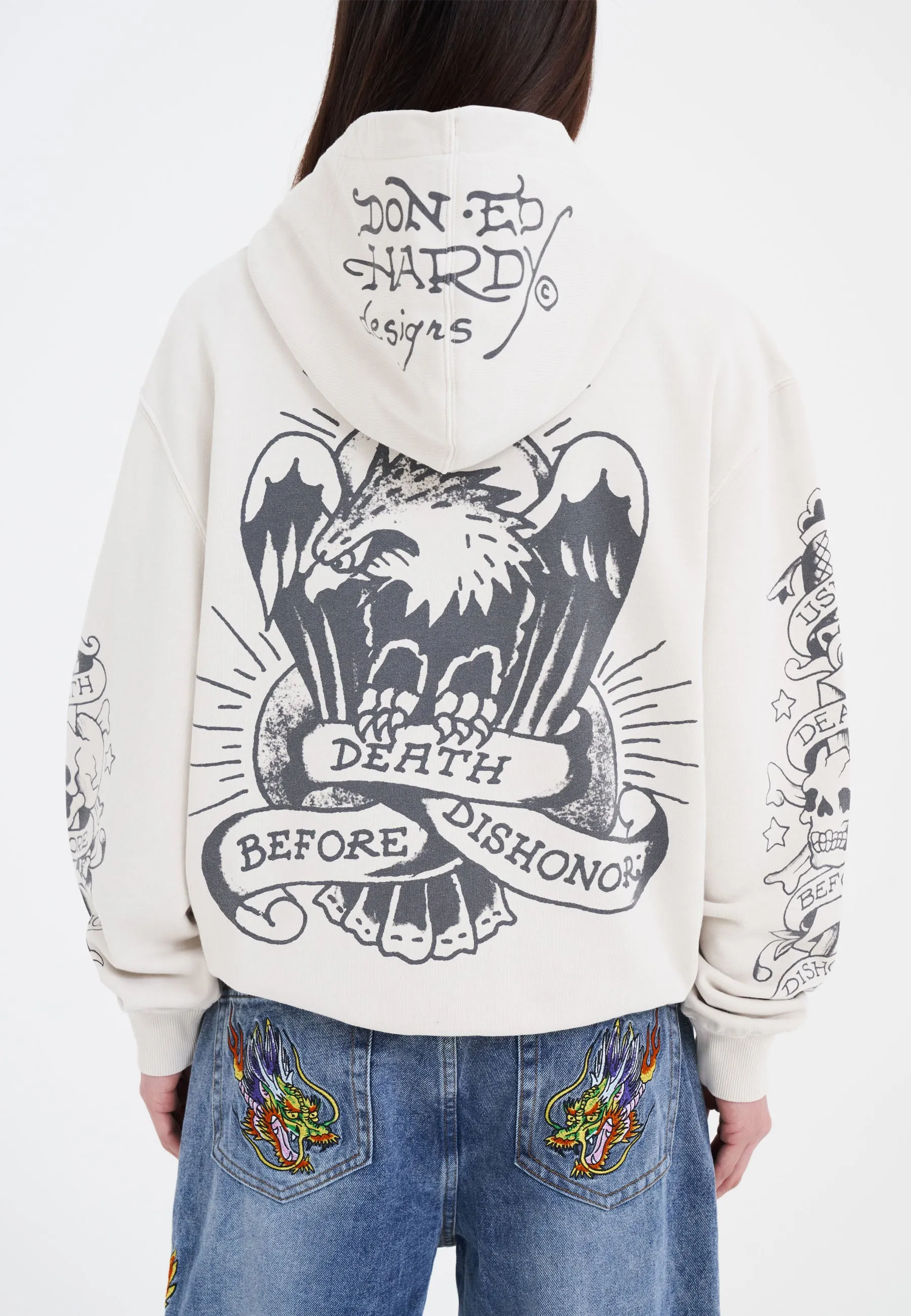 Womens Death-Before Mono Hoodie - Beige