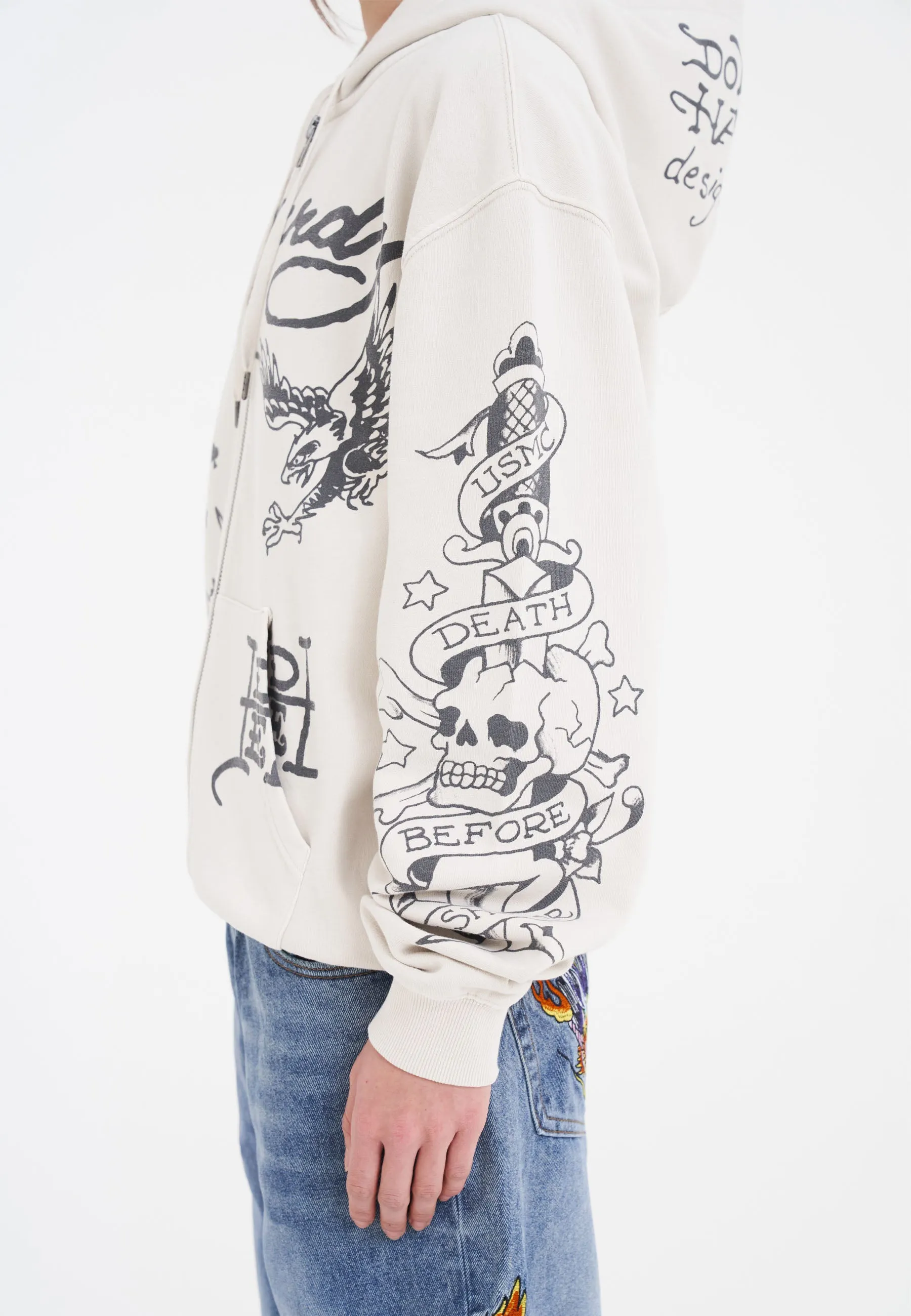 Womens Death-Before Mono Hoodie - Beige