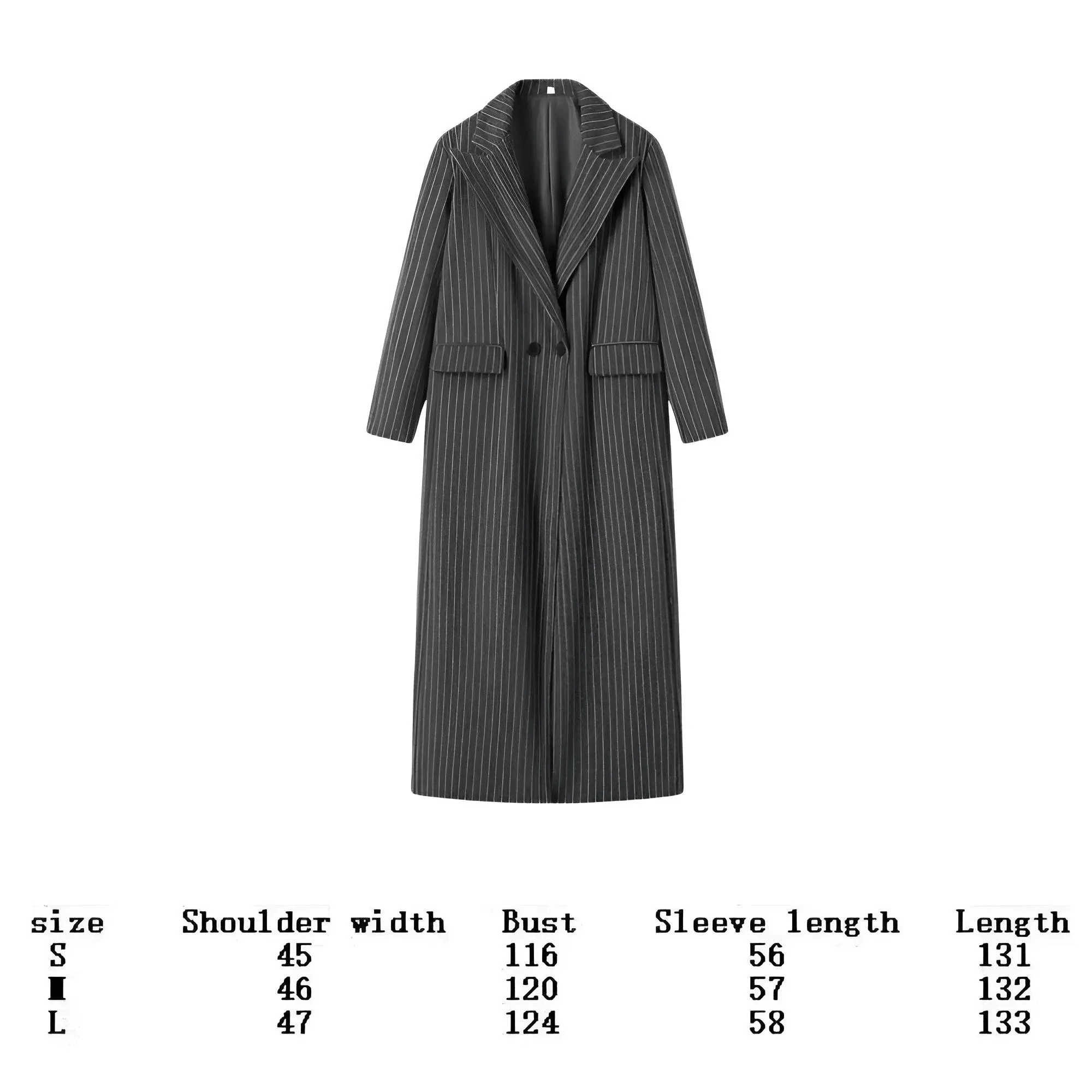 Women's Pin-Striped Coat Woolen Women Fashion Lapel Long Sleeves Loose Oversize Coat Lady Elegant Commuting Street Outerwear