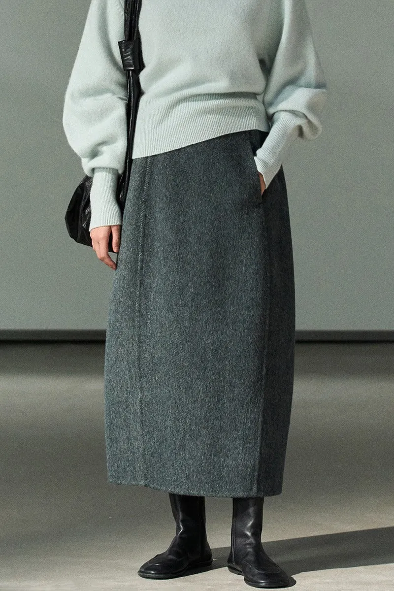 Wool & silk & rabbit fur bud-shaped back split skirt | 4 color