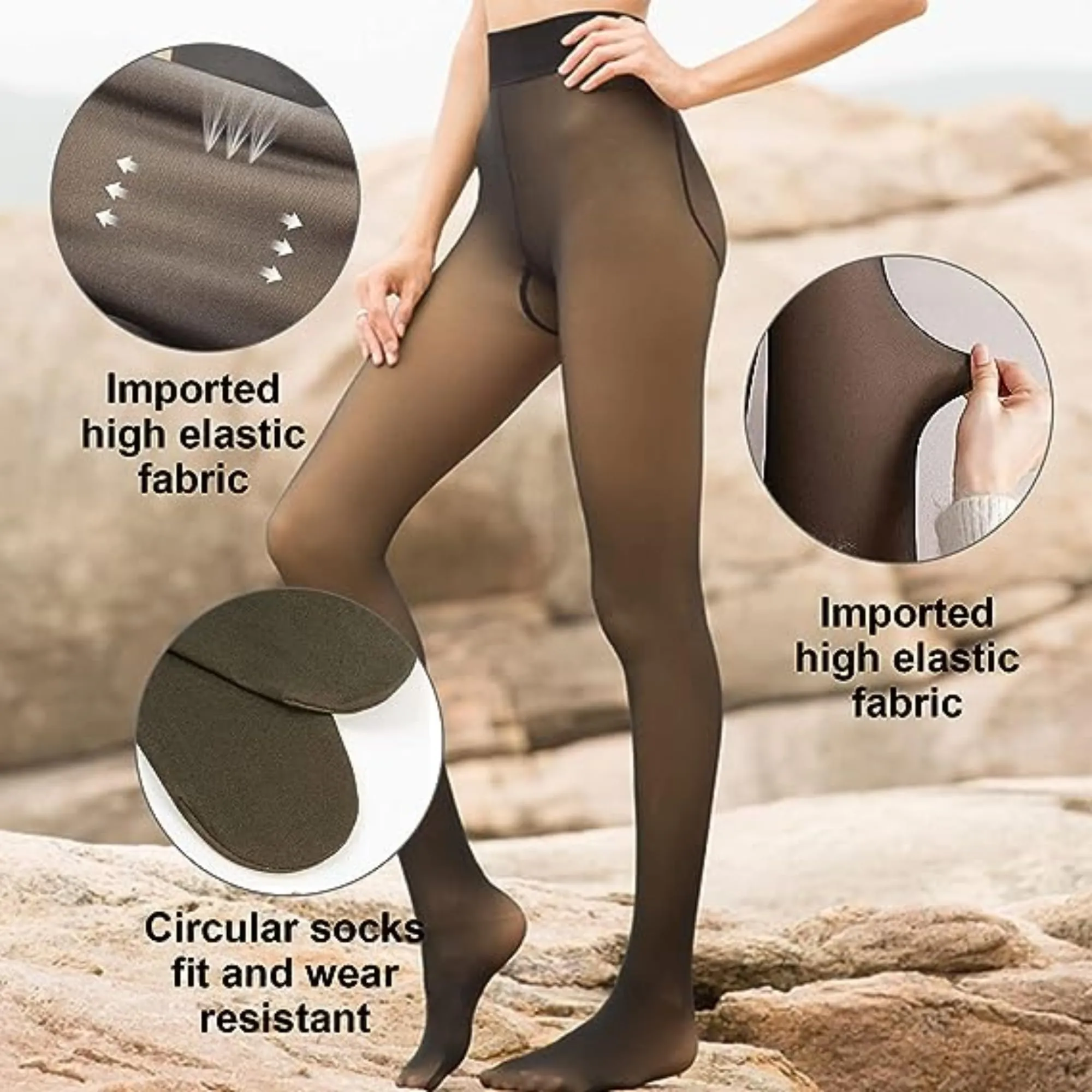 Yuneek Women/Girl Winter Warm Fake Translucent Fleece Legging Thigh High Black Free Size